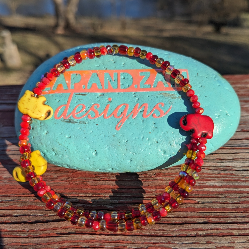 Red Elephant Bracelet Handmade Yellow Artisan Cute Beads